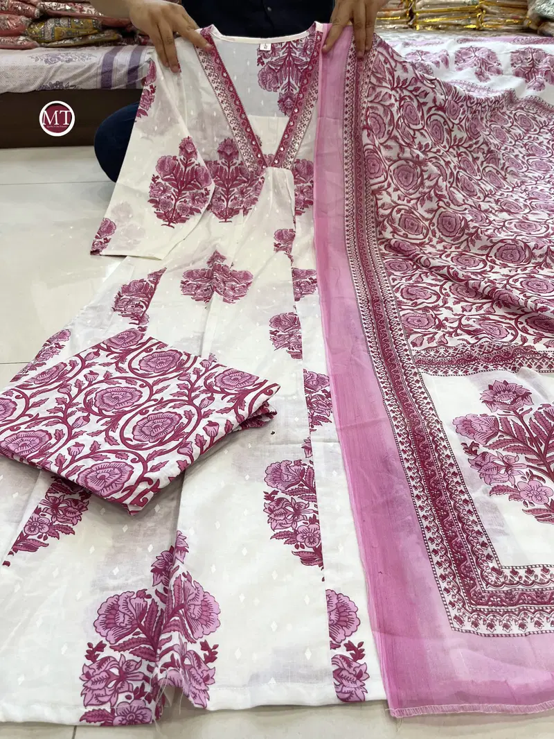 MT Designer Printed Premium Cotton Kurti With Bottom Dupatta Wholesale Price In Surat
